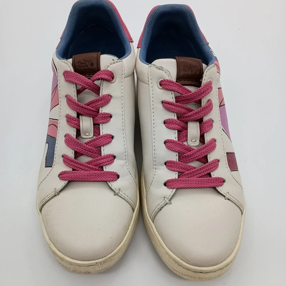 Coach G5101 Love Graphic Low Top Sneakers White Pink Blue‎ Womens 6B